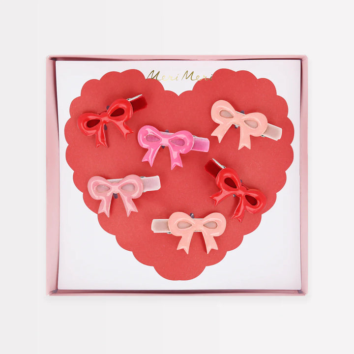 Valentine's Bow Hair Clip Set of 6