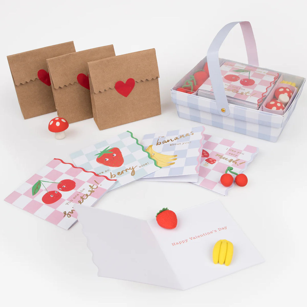 Fruit Basket Kid's Valentines Cards & Erasers Set of 12 Pcs.