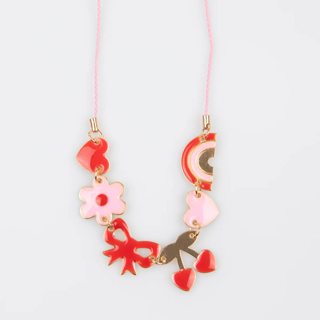 Hearts and Cherries Enamel Charm Necklace