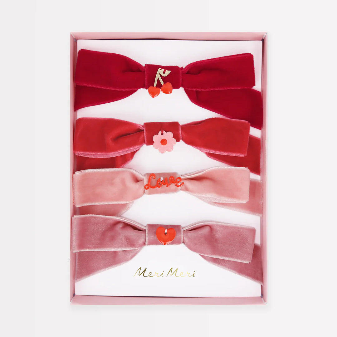 Velvet Bows with Charms Hair Clips - 4 pcs.