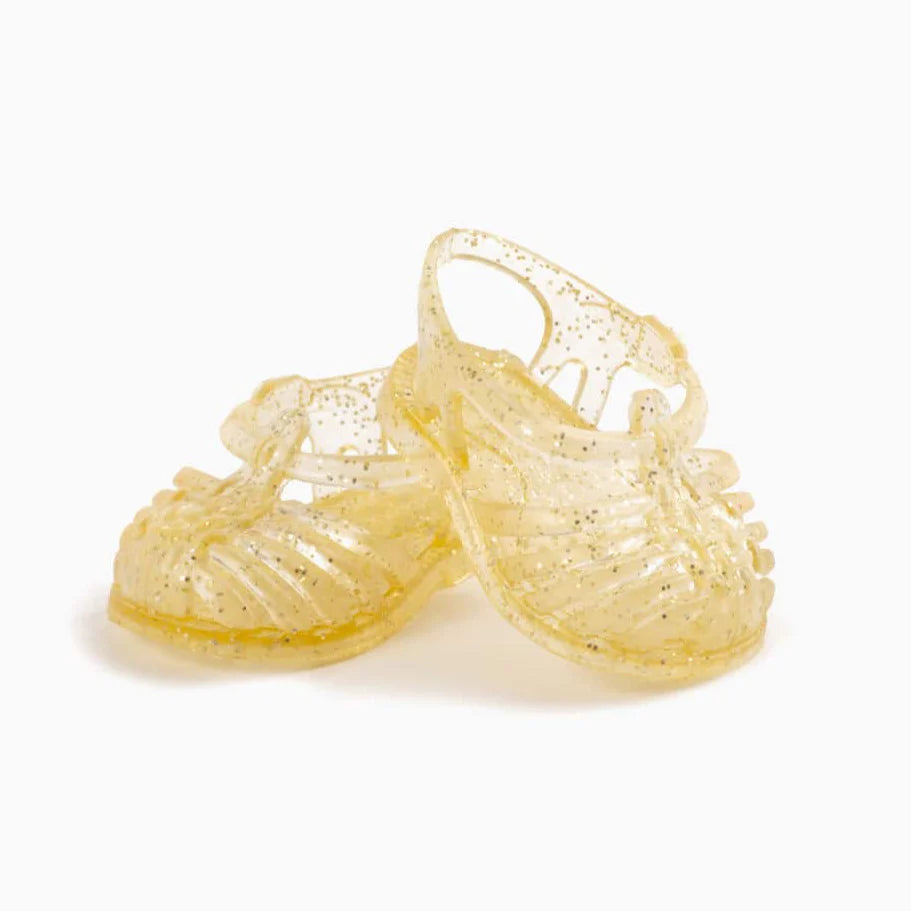 French Baby Doll Outfit: Jelly Sandals Gold Glitter