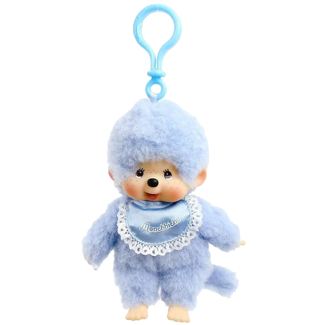 Monchhichi Plush with Lace Satin Bib - Blue