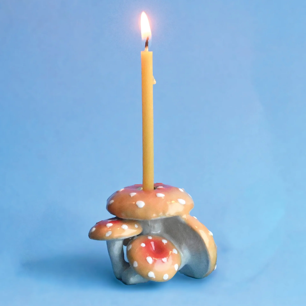 Limited Ceramic Party Animals Candle Holder- Orange Cluster Mushroom