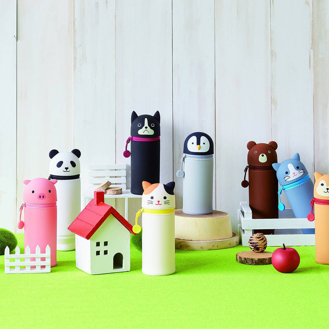 Stand Up Japanese Pencil Case- Gray Cat