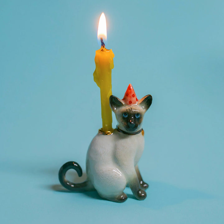 Limited Ceramic Cake Topper Candle Holder- Siamese Cat