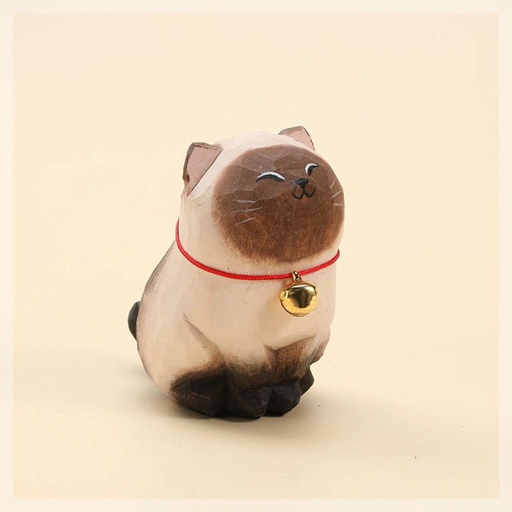 Handmade Wooden Animal- Siamese Cat with Bell