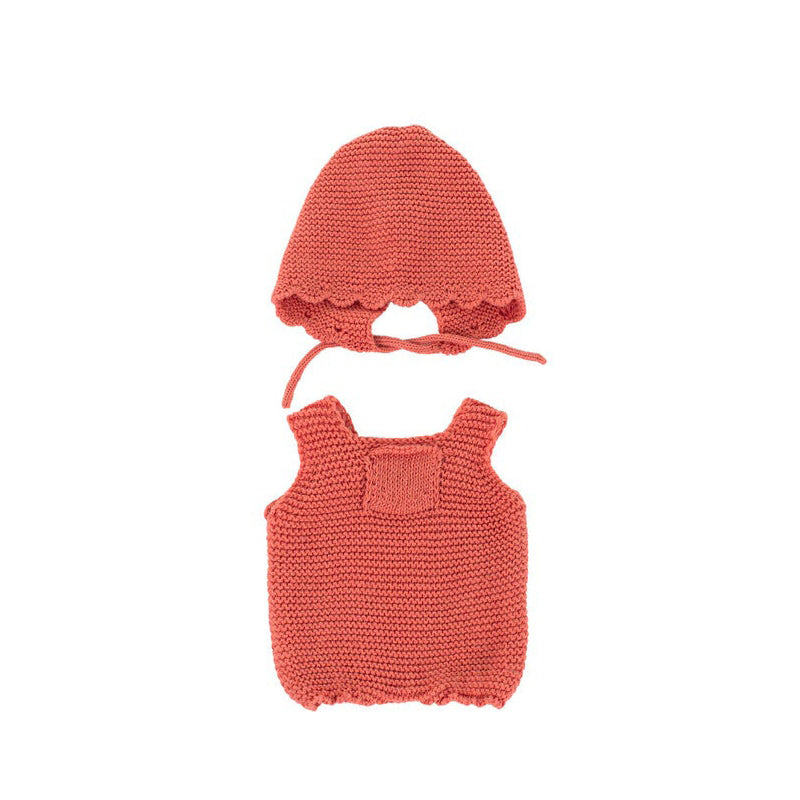 NEW Doll Clothing: Coral Knit Romper and Hat Set 12 5/8"
