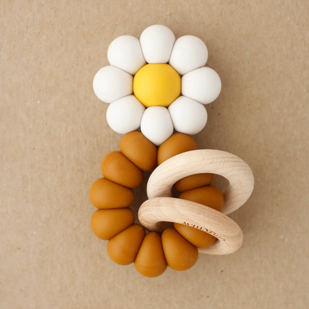 Beaded Silicone Freezer Teether - Daisy Ivory and Rust