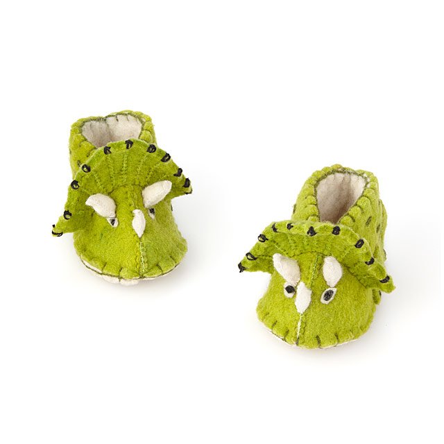 Baby Wool Felt Booties- Triceratops