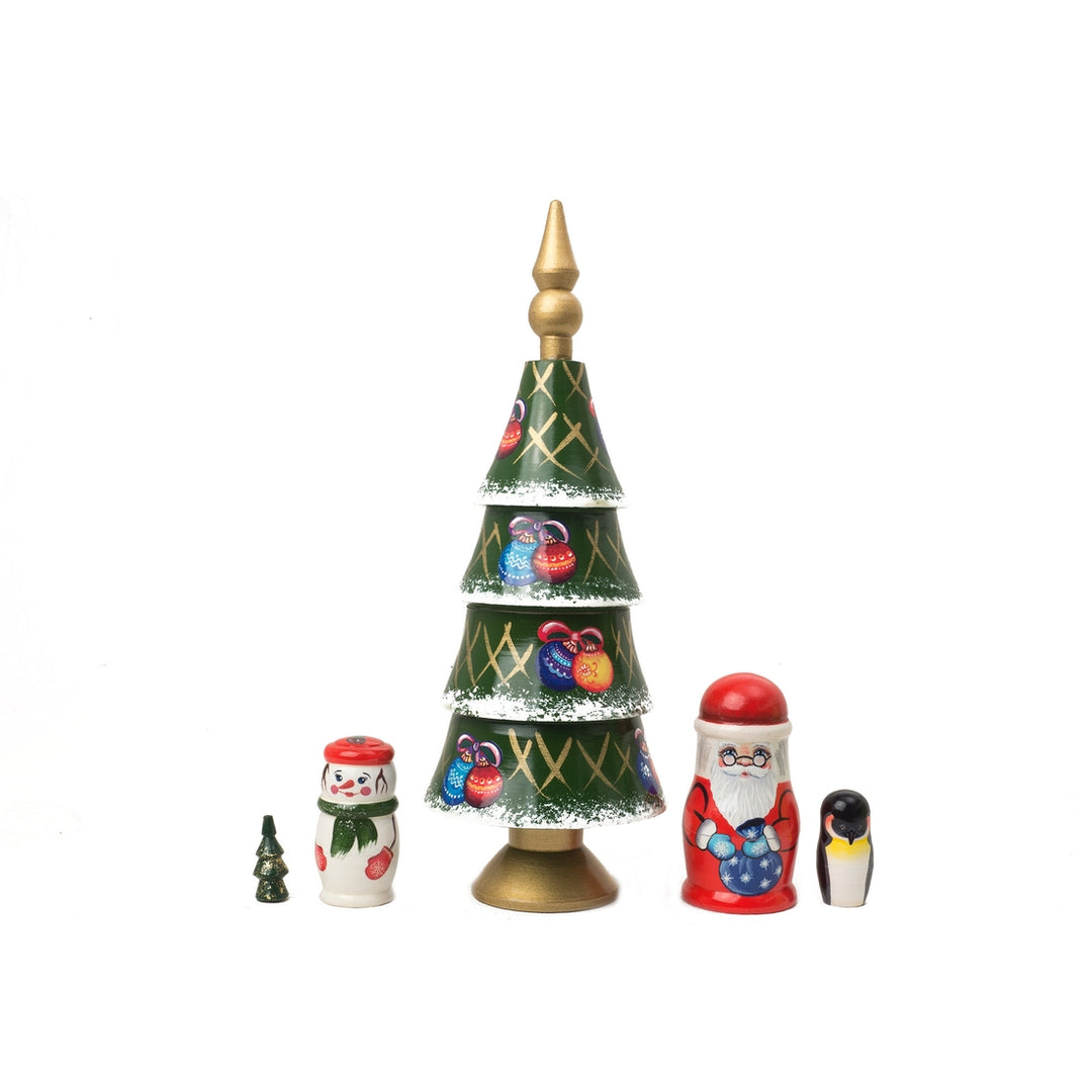 Classic Wooden Russian Nesting Dolls- Christmas Edition 5 pc.
