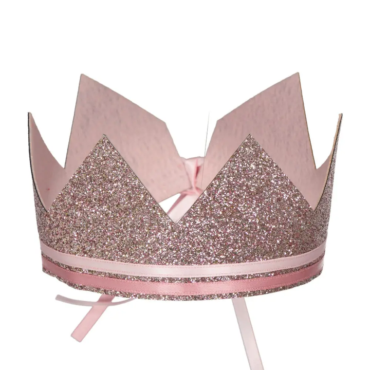 French Glitter Crown - Pink with Stripes