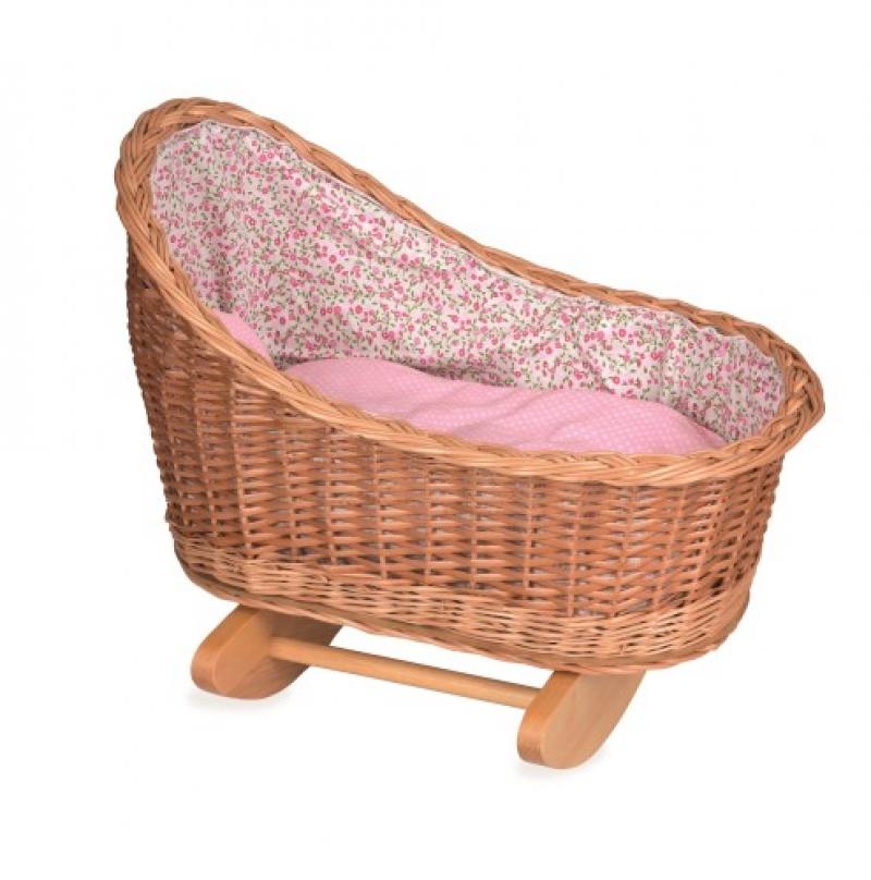 Wooden Floral Doll Cradle Bed