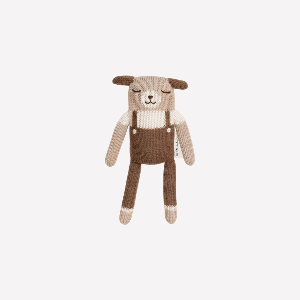 NEW Puppy Knit Doll Toy- Brown Overalls
