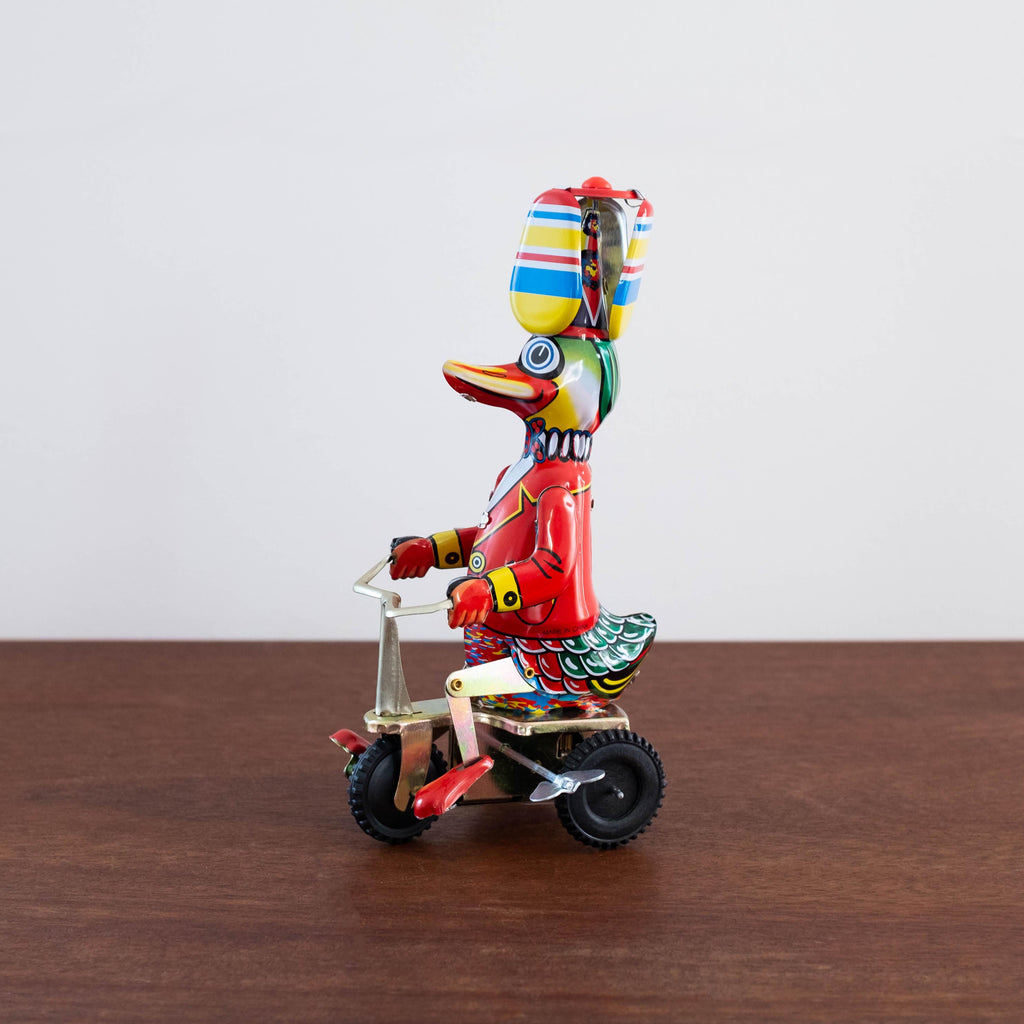 Retro Tin Duck on Bike Wind Up Toy