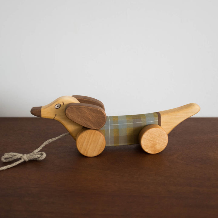 Wooden Puppy Plaid Pull Toy