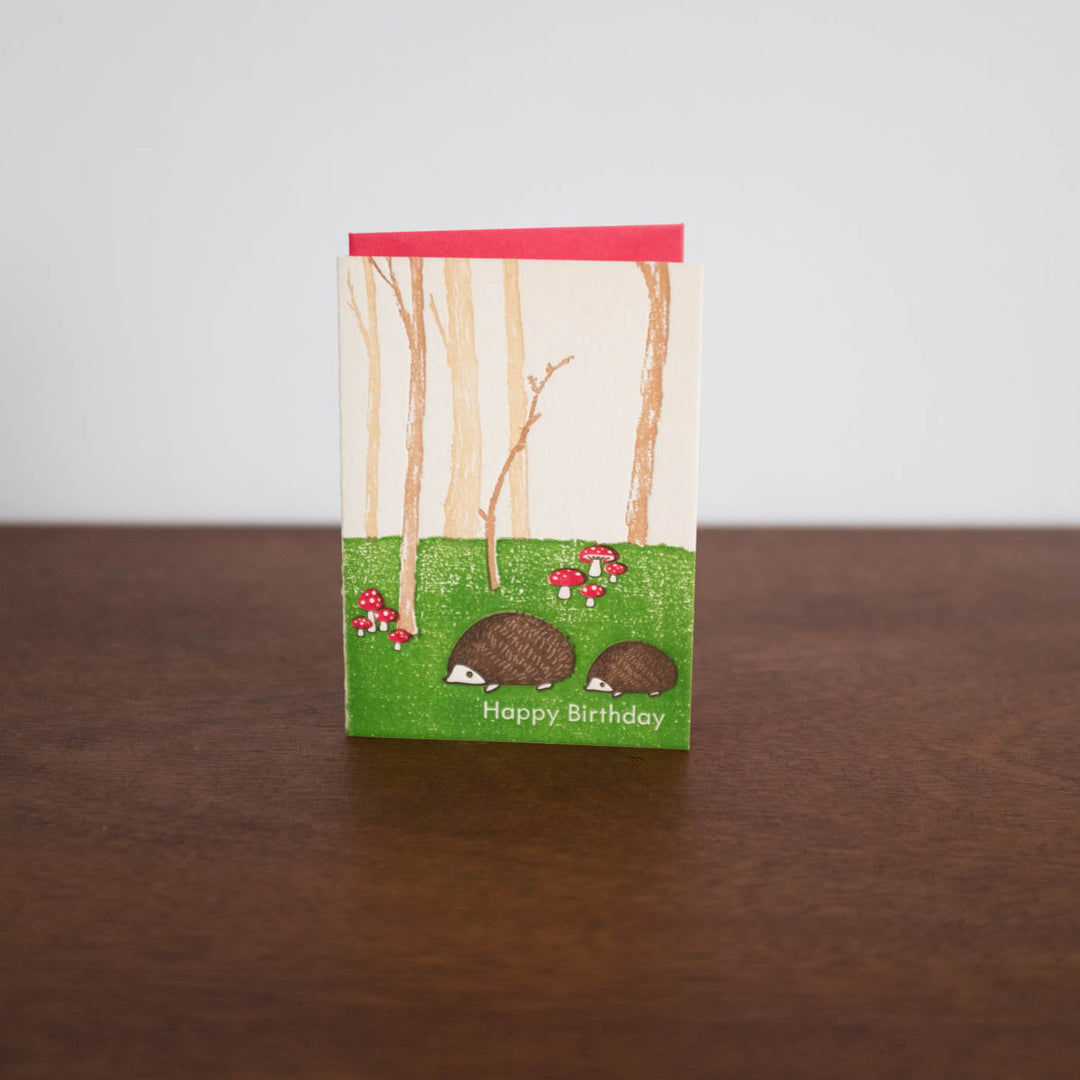 Hedgehogs Forest Happy Birthday Card