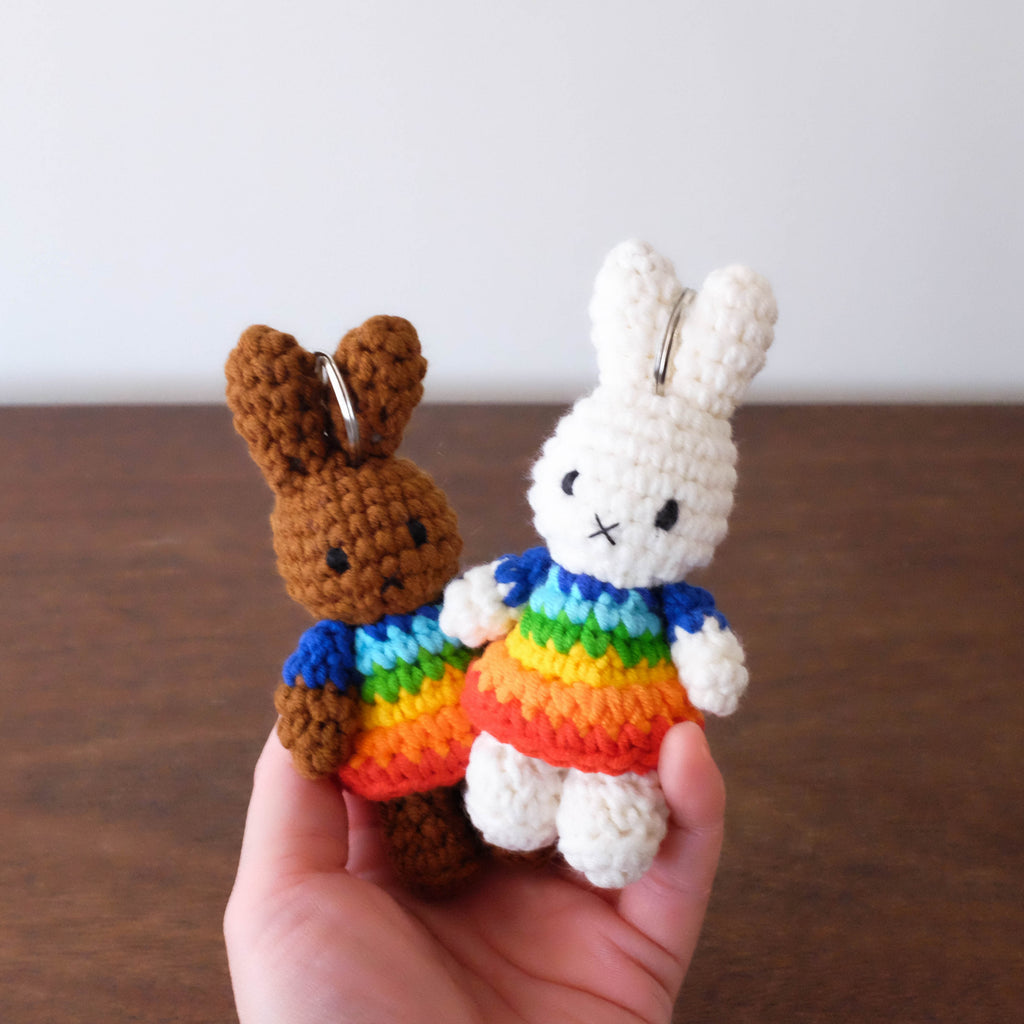 Miffy Handmade Crochet Keychain- Brown Rainbow