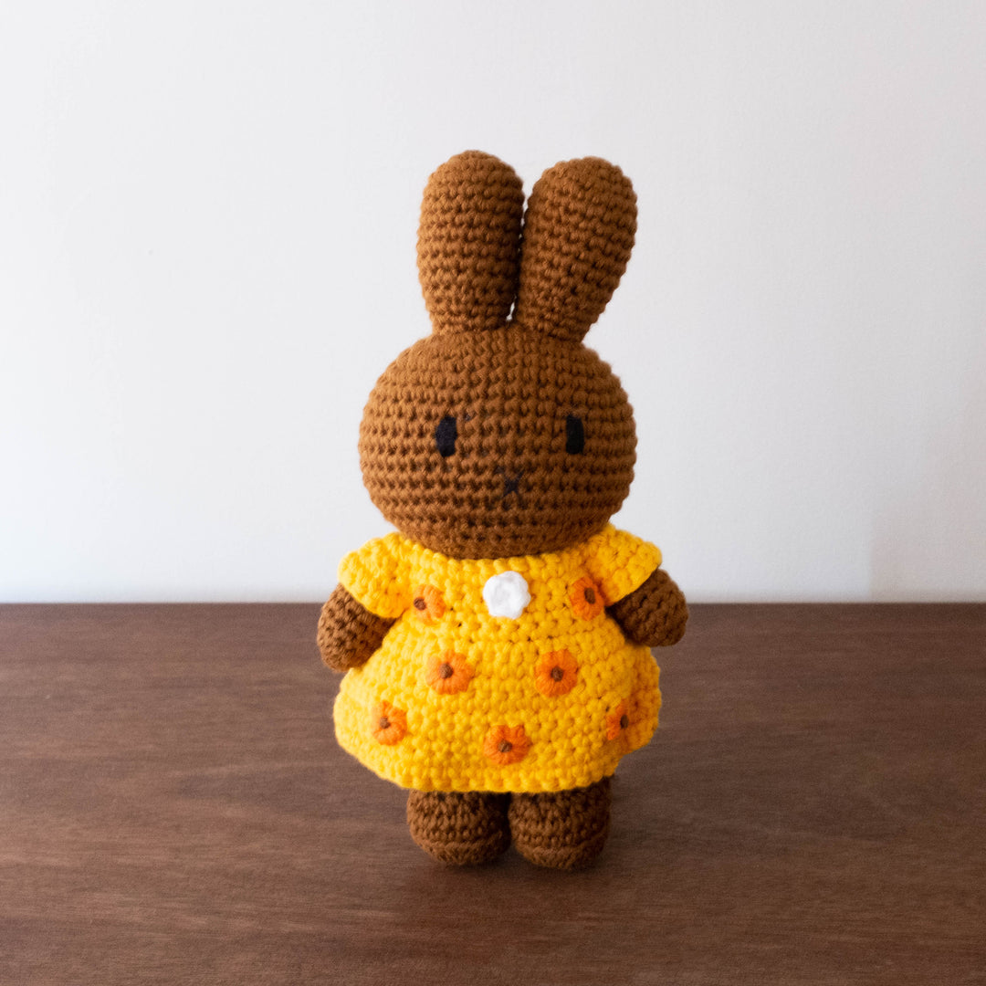 Miffy Handmade Crochet Doll- Brown Van Gogh Yellow Dress