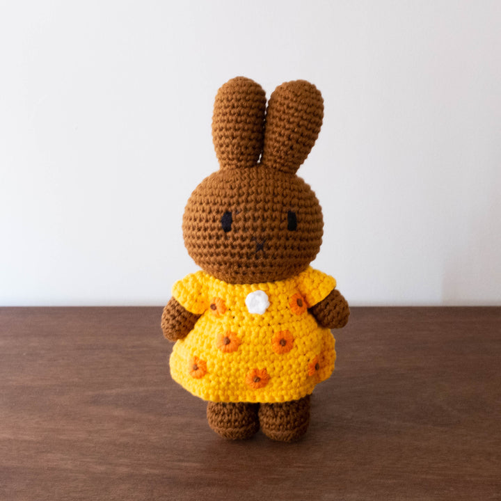 Miffy Handmade Crochet Doll- Brown Van Gogh Yellow Dress