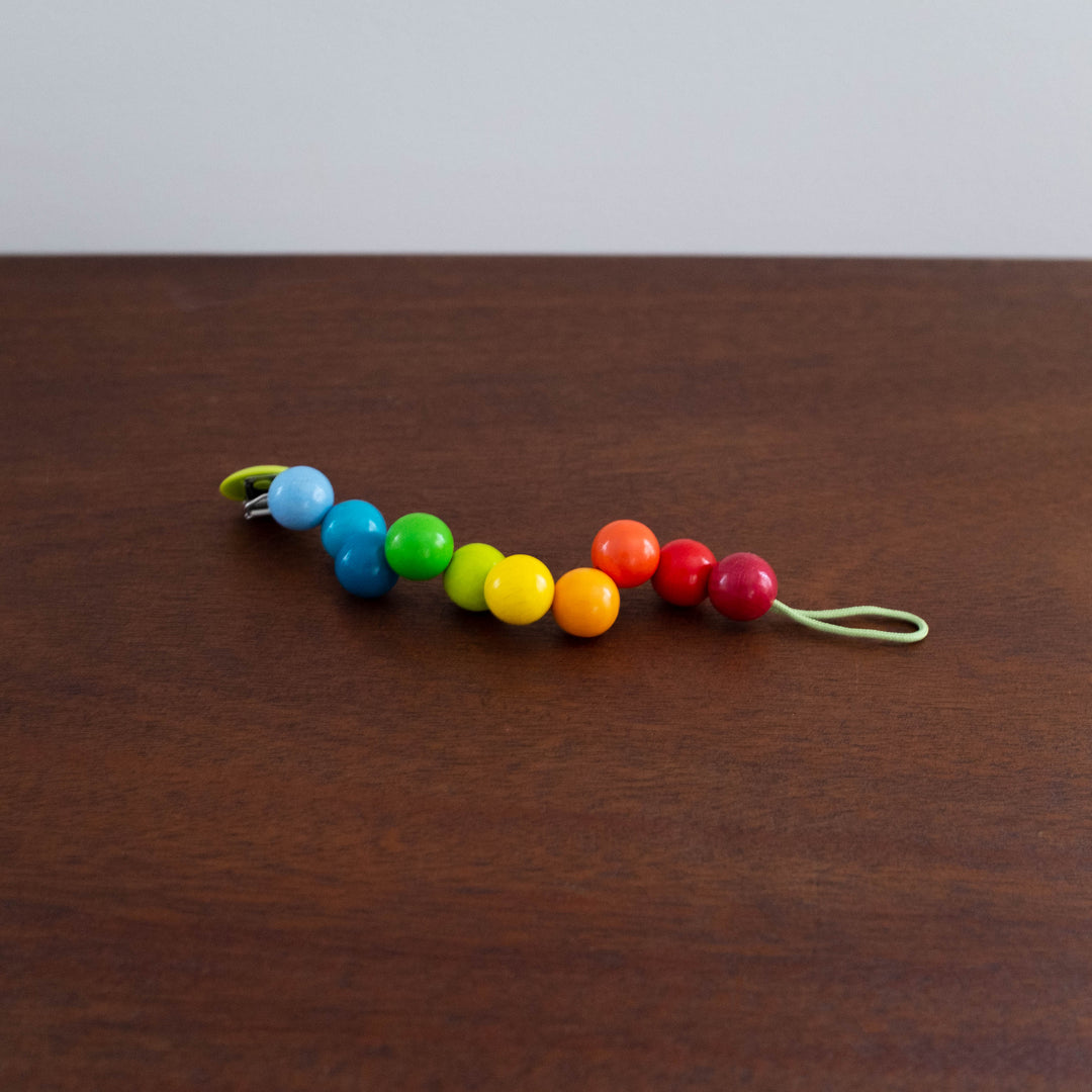 Rainbow Wooden Ball Pacifier Clip