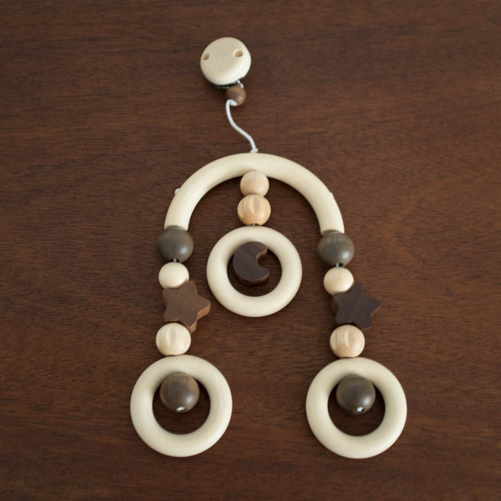 Wooden Stroller Trapeze Teether Clip- Moon and Stars