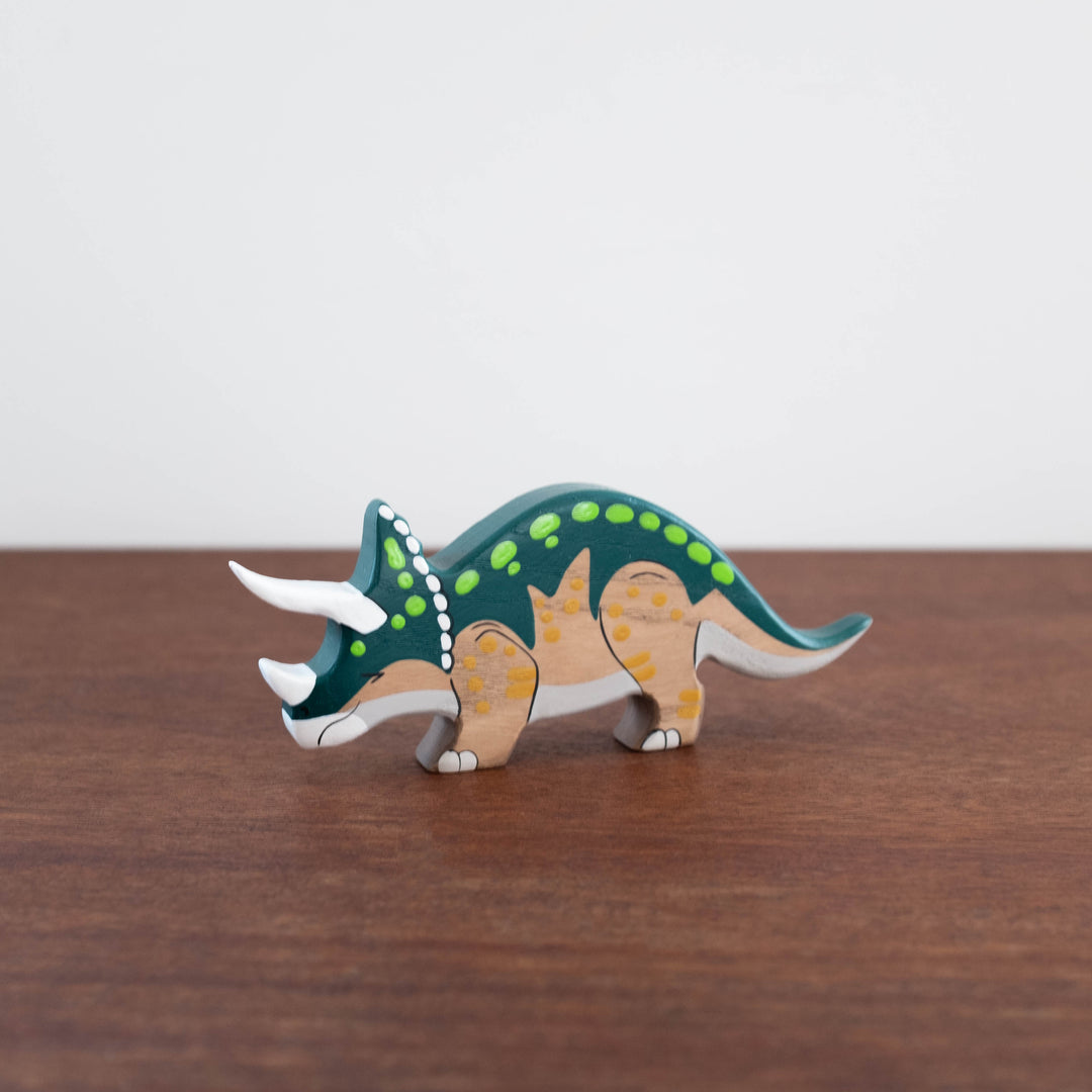 Wooden Hand-Painted Animals: Triceratops Dinosaur