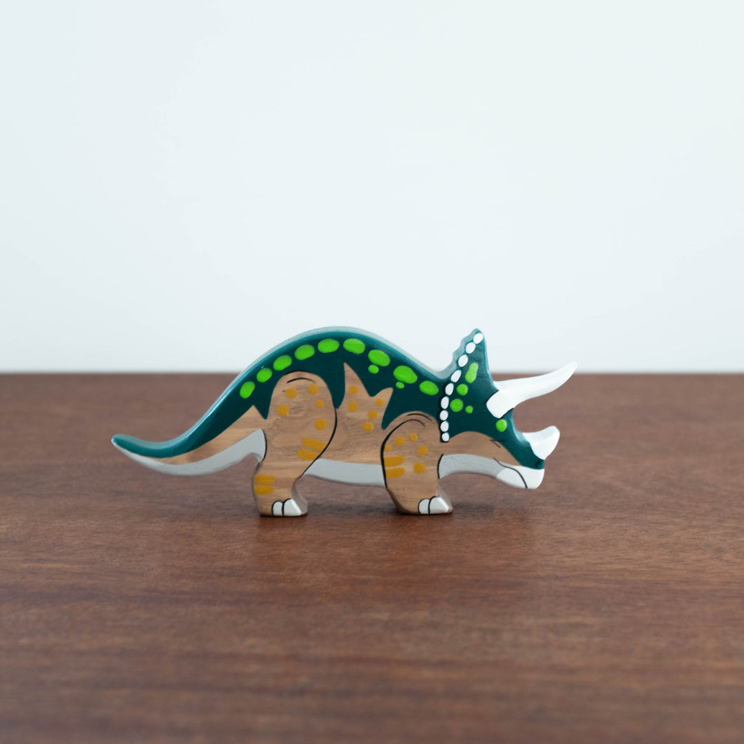 Wooden Hand-Painted Animals: Triceratops Dinosaur