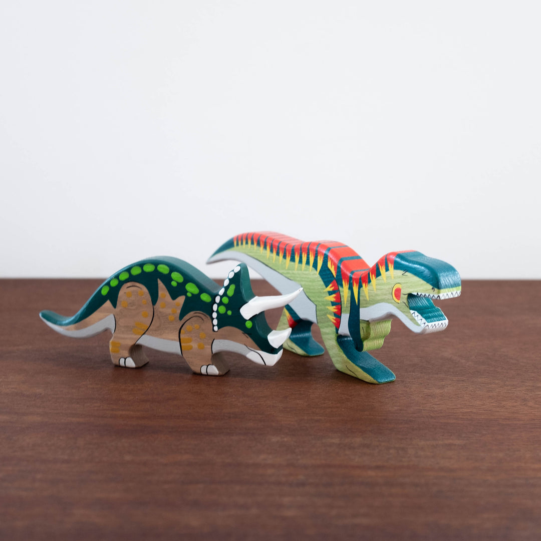 Wooden Hand-Painted Animals: Triceratops Dinosaur