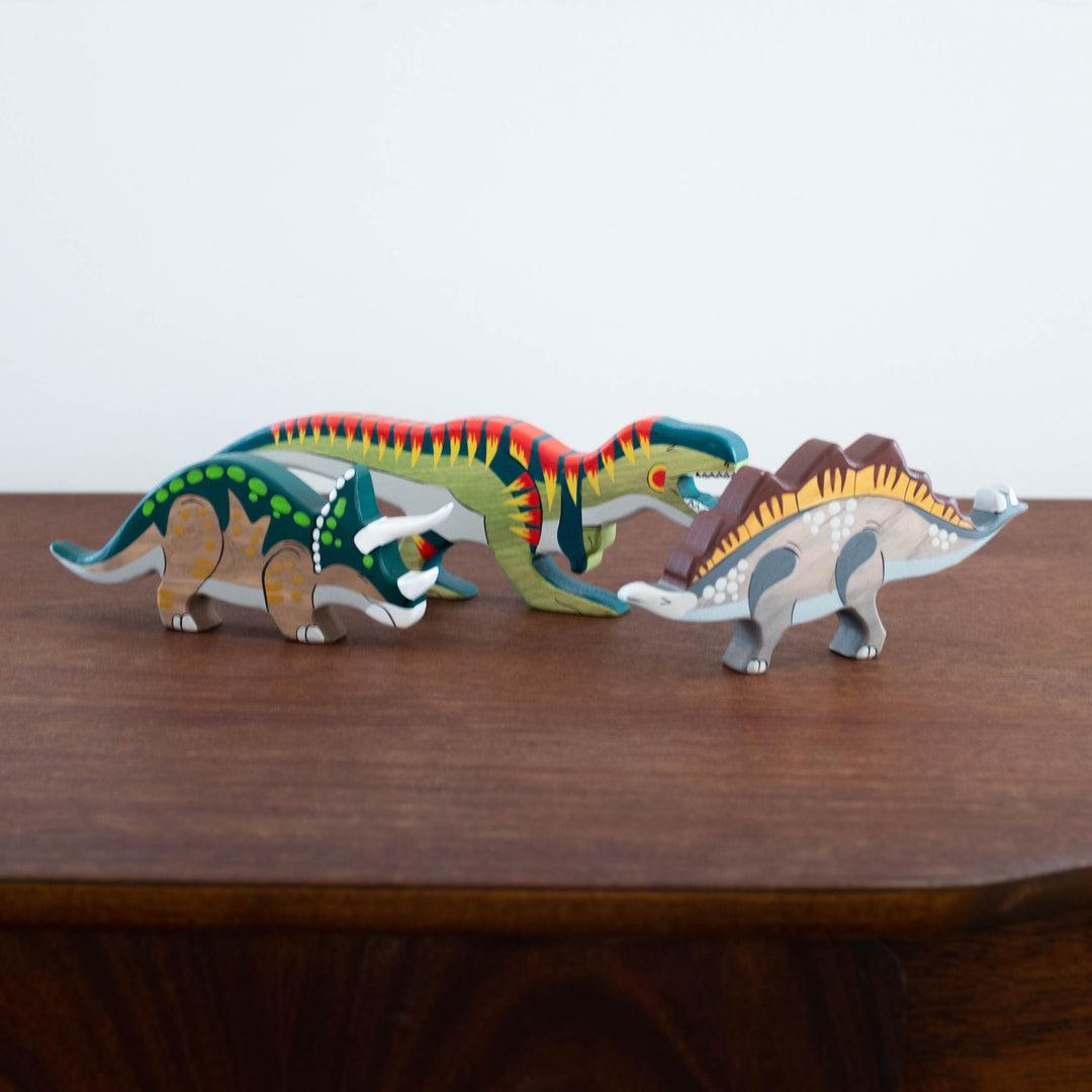 Wooden Hand-Painted Animals: Triceratops Dinosaur