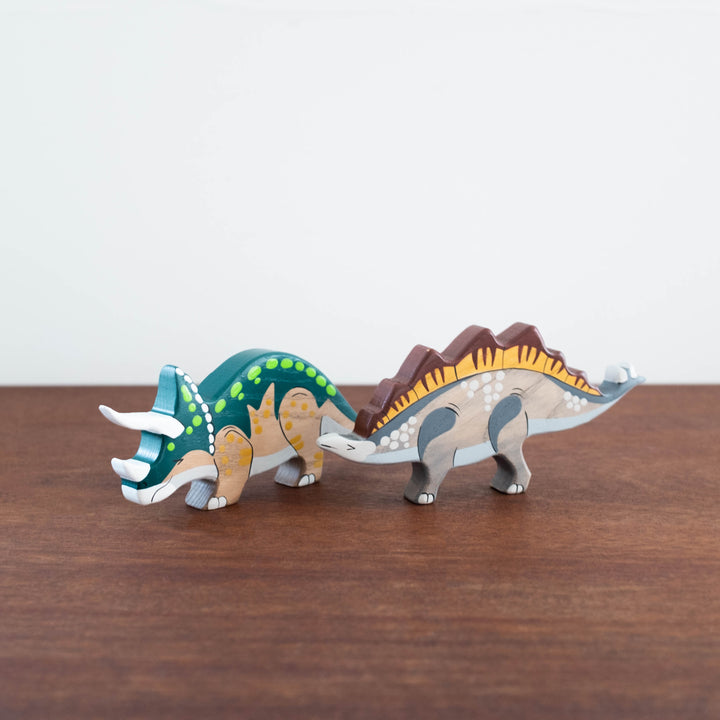 Wooden Hand-Painted Animals: Triceratops Dinosaur