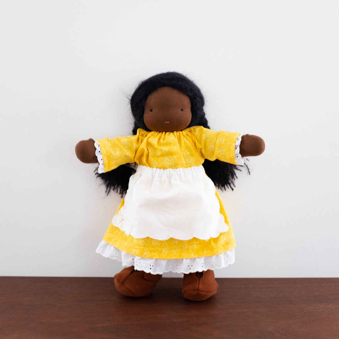 Waldorf Doll: Floral Yellow Dress with Dark Hair