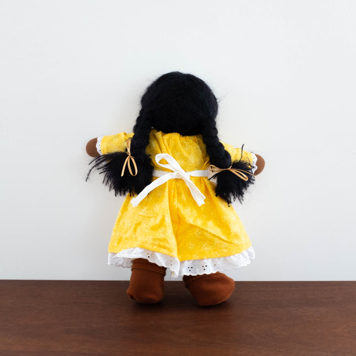 Waldorf Doll: Floral Yellow Dress with Dark Hair