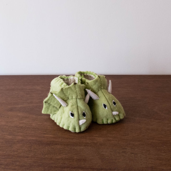 Baby Wool Felt Booties- Triceratops