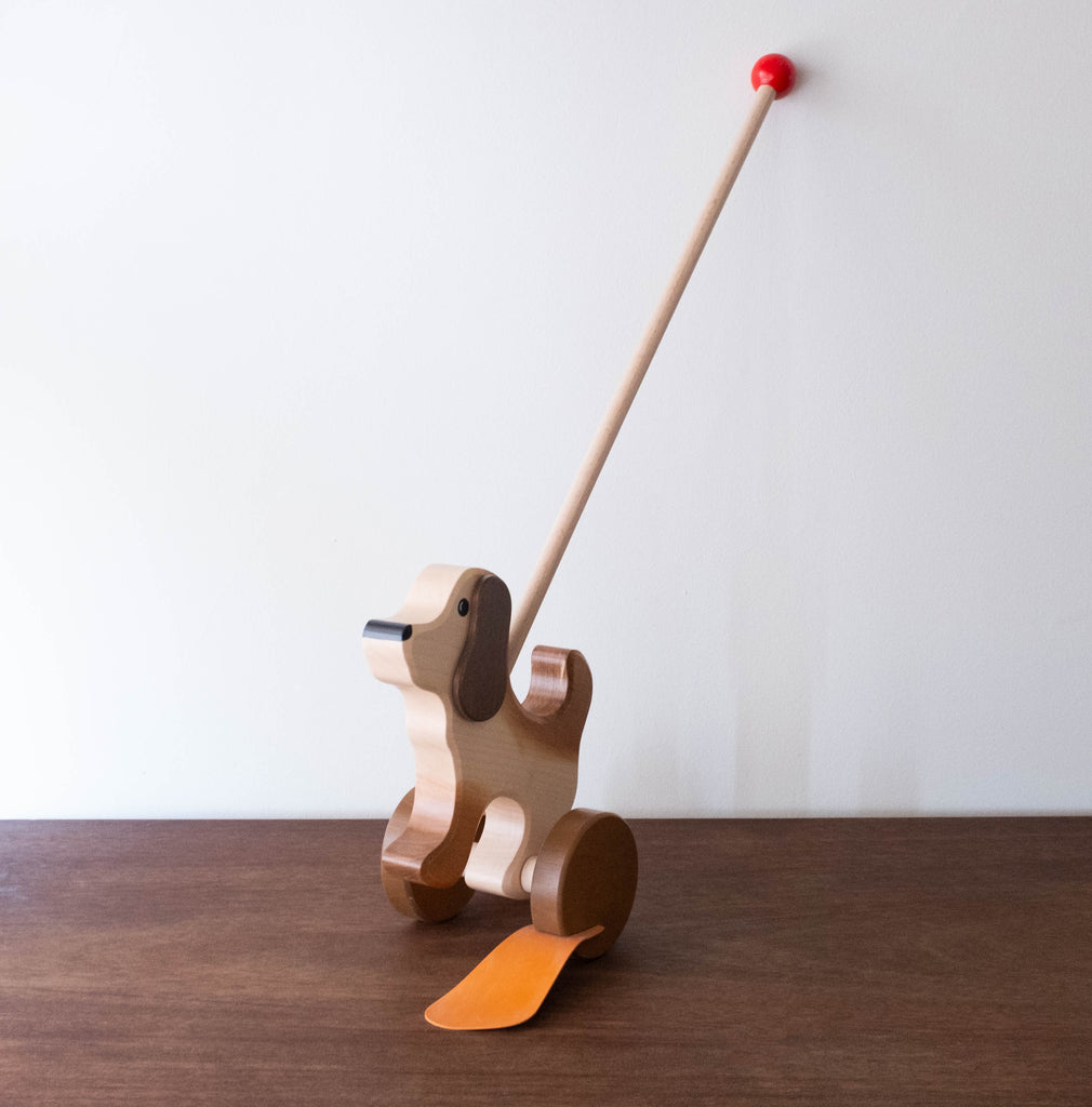 Handmade Wooden Push Toy- Brown Dog