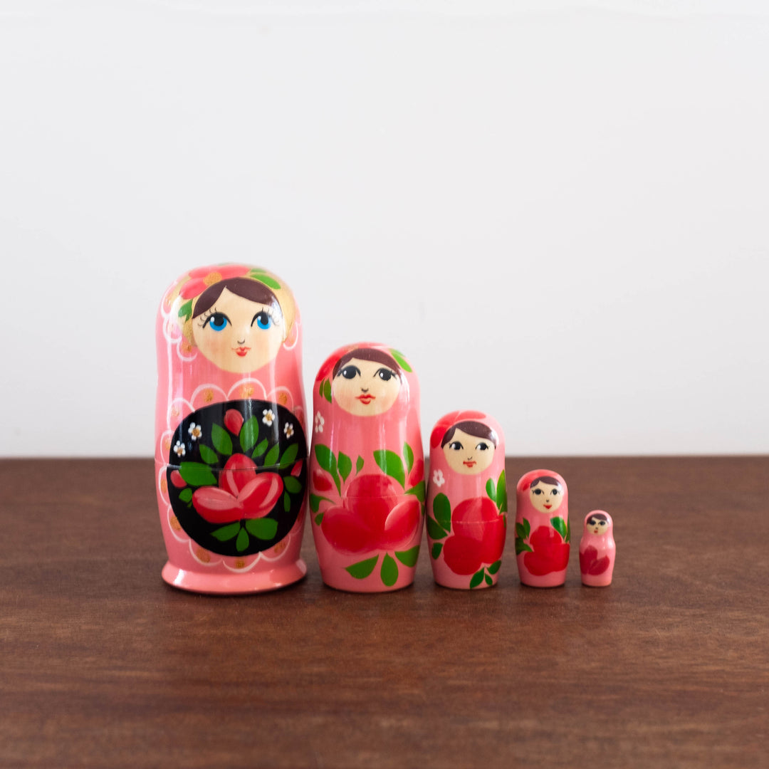 Classic Wooden Russian Nesting Dolls- Pink Set