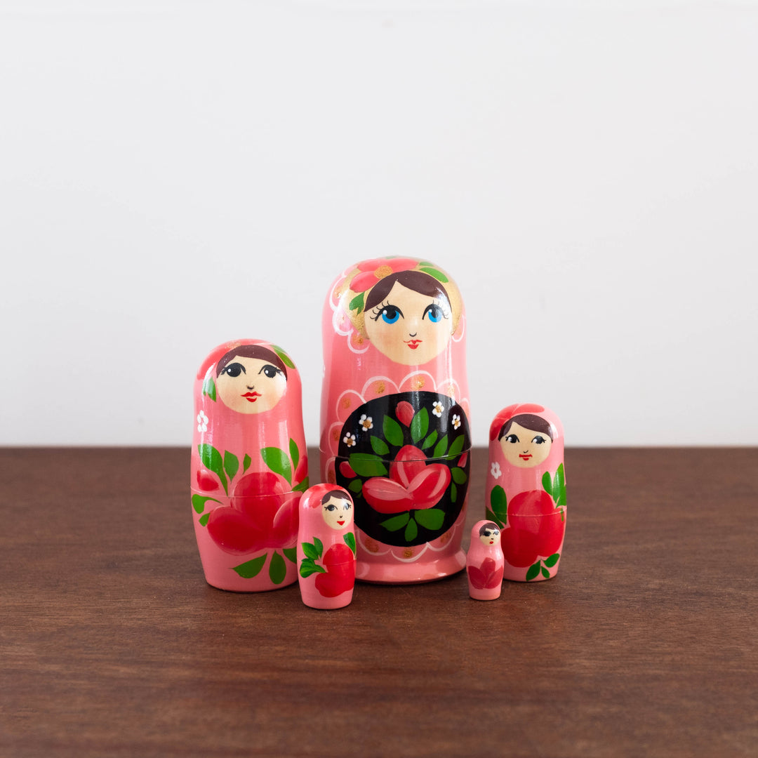 Classic Wooden Russian Nesting Dolls- Pink Set