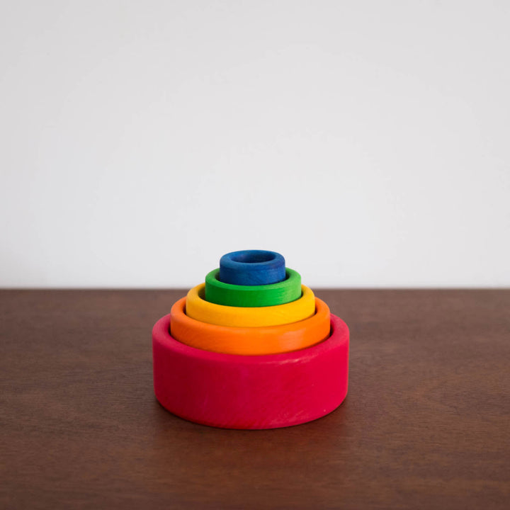 Wooden Set of Stacking Bowls: Rainbow