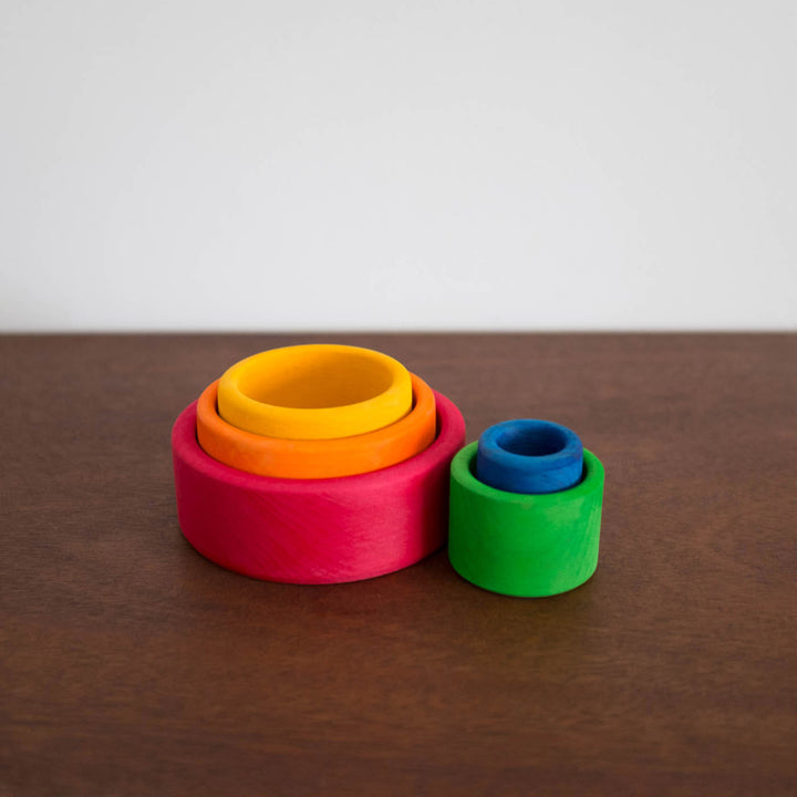 Wooden Set of Stacking Bowls: Rainbow