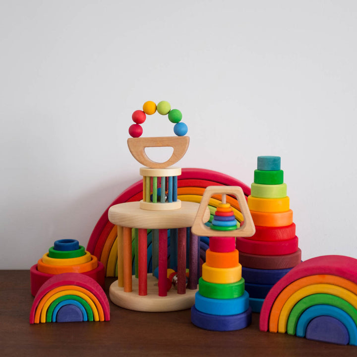 Wooden Grasping Pyramid Toy- Rainbow