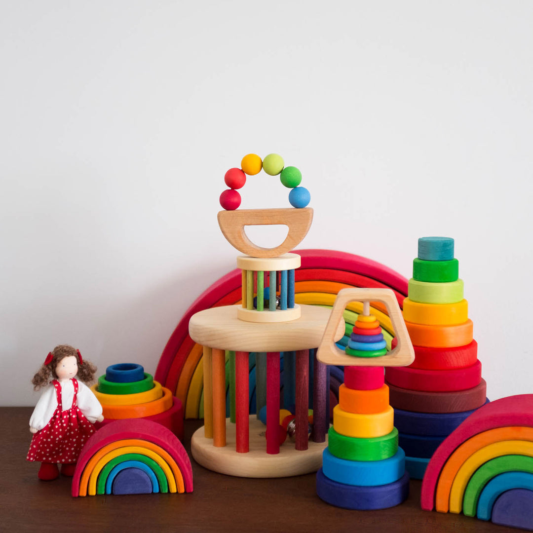 Wooden Grasping Pyramid Toy- Rainbow