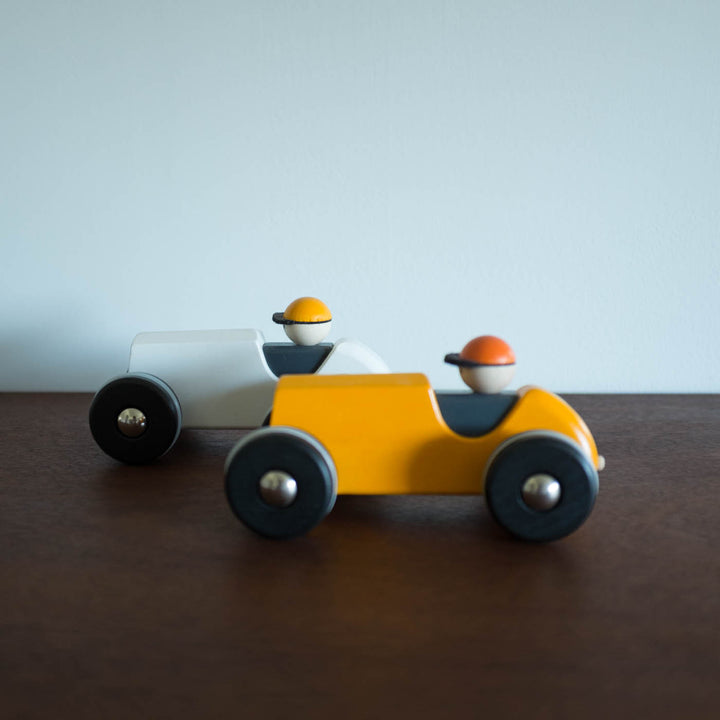NEW Wooden Retro Race Car- Vintage Orange/Yellow