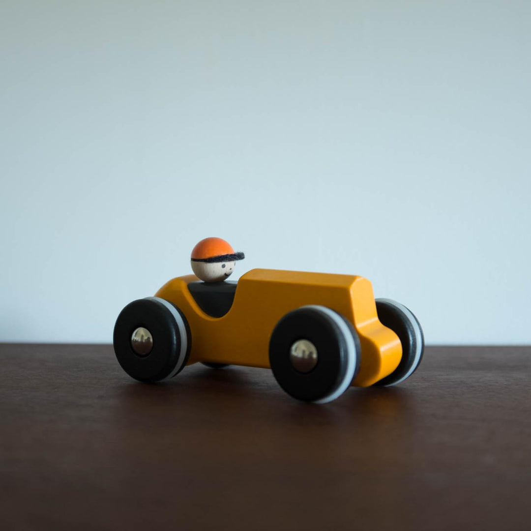 NEW Wooden Retro Race Car- Vintage Orange/Yellow