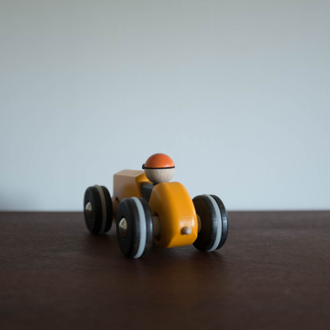 NEW Wooden Retro Race Car- Vintage Orange/Yellow