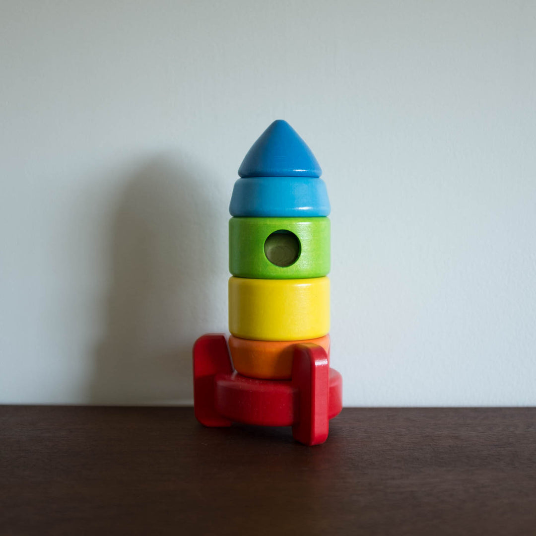 NEW Wooden Stacking Spaceship Rocket Toy