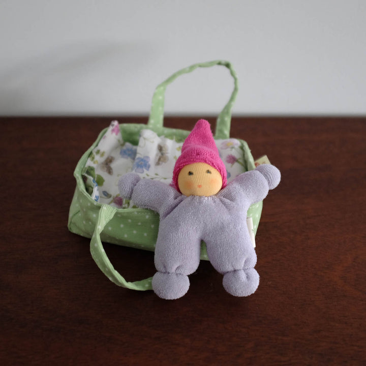 NEW Nanchen Cuddle Doll with Baby Bed- Pink/Purple