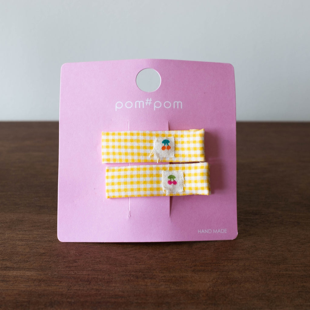 Set of Two Hair Clips- Fabric Gingham Yellow
