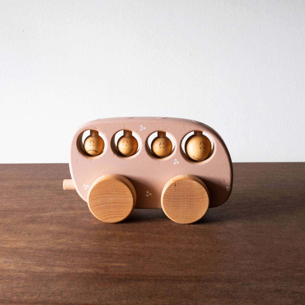Wooden Toy Bus- Pink Dots