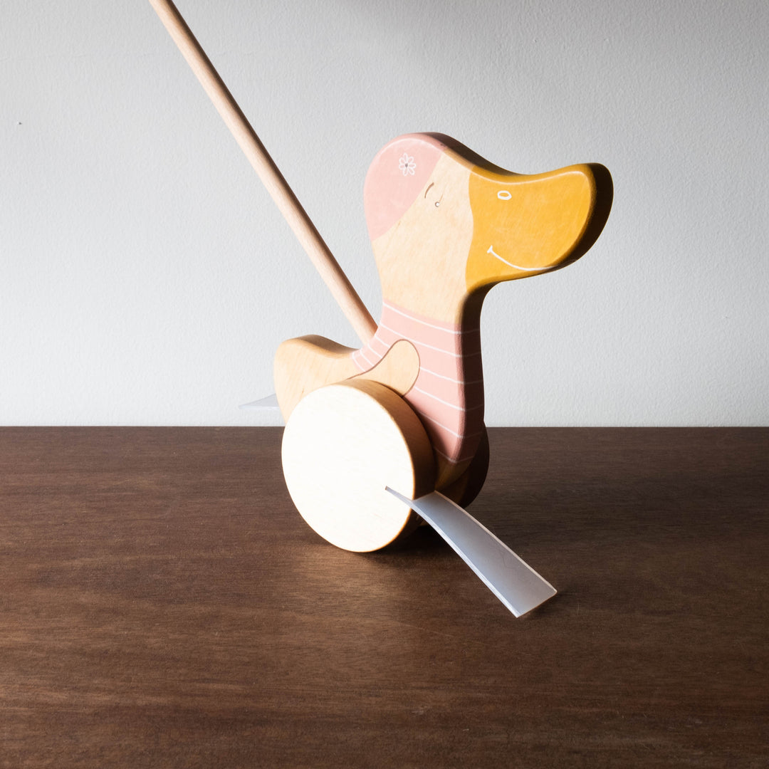 Wooden Goose Push Toy- Pink