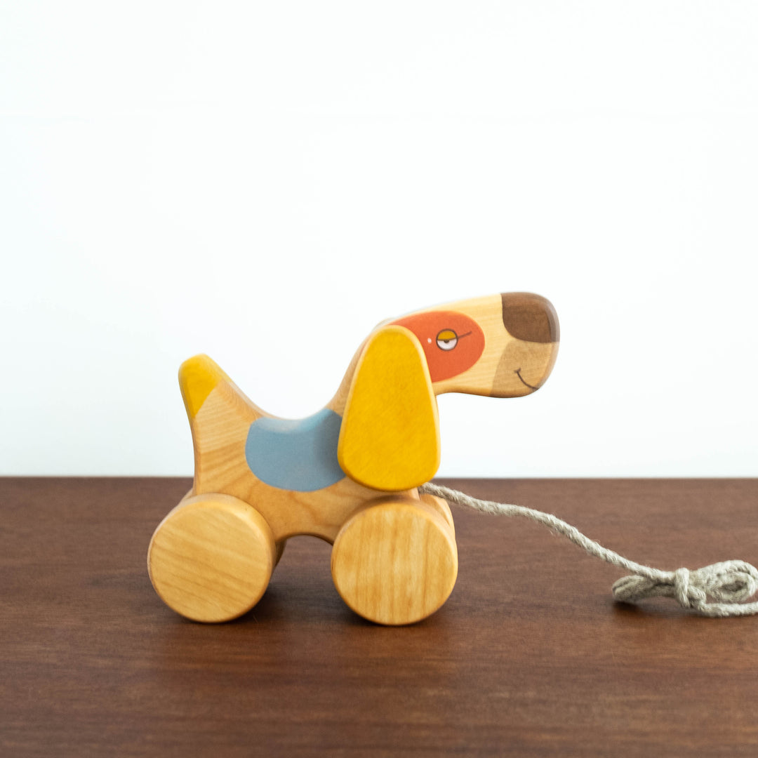 Wooden Dog Pull Toy- Multi