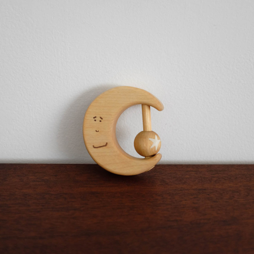 NEW Lunar Moon Wooden Teether and Rattle